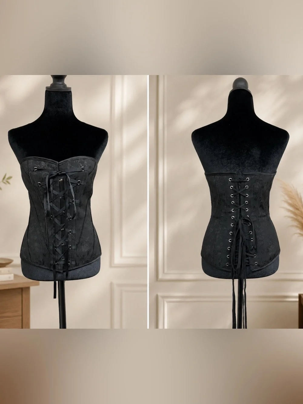 Black Brocade Lace-Up Corset